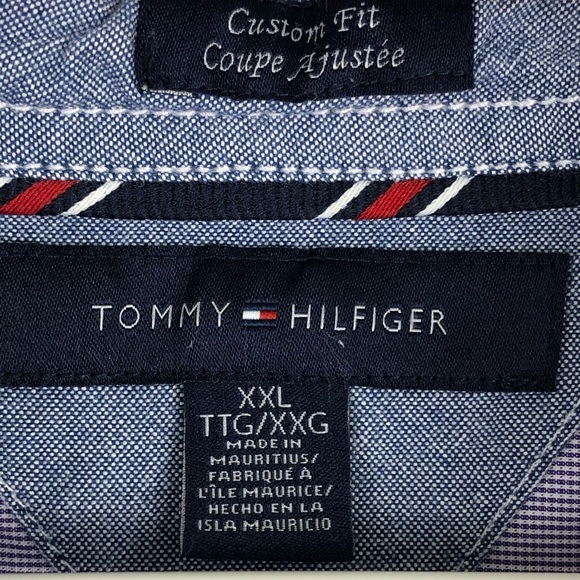 Tommy Hilfiger Blue Custom-Fit Check Print Button - Picture 5 of 7